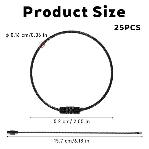 25 PCS Black Wire Keychain Cable, Stainless Steel Cable Key Ring Keychain Loop Ring for Luggage Tag Loops, 6 Inch Wire Cables Keychains for Luggage Tag, Keyrings in Saudi Arabia