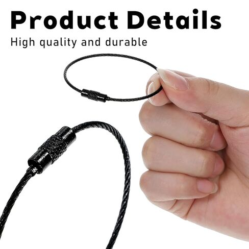 25 PCS Black Wire Keychain Cable, Stainless Steel Cable Key Ring Keychain Loop Ring for Luggage Tag Loops, 6 Inch Wire Cables Keychains for Luggage Tag, Keyrings in Saudi Arabia