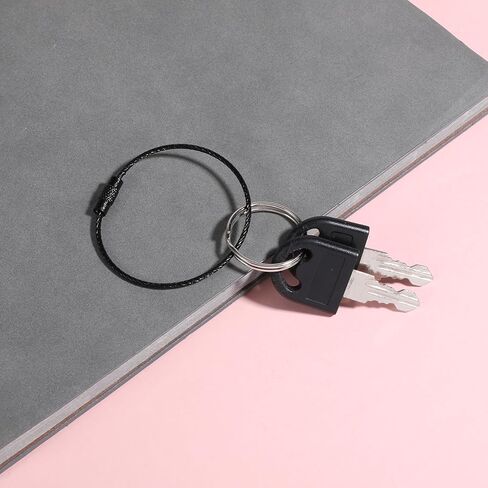 25 PCS Black Wire Keychain Cable, Stainless Steel Cable Key Ring Keychain Loop Ring for Luggage Tag Loops, 6 Inch Wire Cables Keychains for Luggage Tag, Keyrings in Saudi Arabia