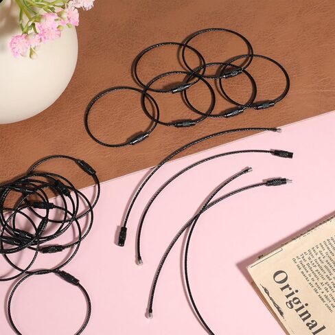 25 PCS Black Wire Keychain Cable, Stainless Steel Cable Key Ring Keychain Loop Ring for Luggage Tag Loops, 6 Inch Wire Cables Keychains for Luggage Tag, Keyrings in Saudi Arabia