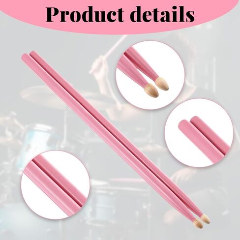 Pink Drumsticks Drum Sticks Pink 5A Drumsticks for Drums Wooden Handles Drum Stick Beginner Drums Sticks Accessories Stuff for Beginners Music Lovers in Kuwait