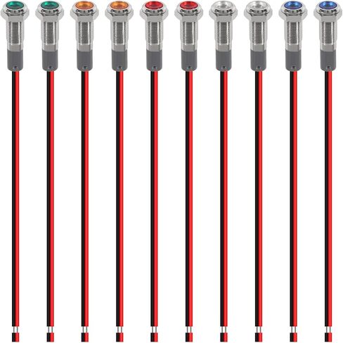 10PC 6mm AC/DC 12-24V Warning LED Metal Indicator Light Pilot Waterproof IP67 Signal Lamp with Wire 5 Colors in Saudi Arabia