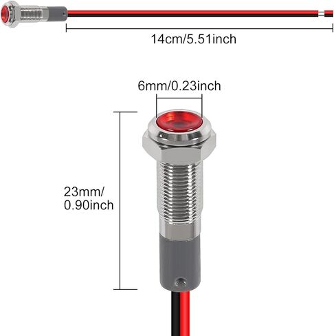 10PC 6mm AC/DC 12-24V Warning LED Metal Indicator Light Pilot Waterproof IP67 Signal Lamp with Wire 5 Colors in Saudi Arabia