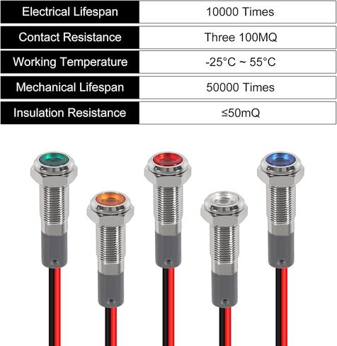 10PC 6mm AC/DC 12-24V Warning LED Metal Indicator Light Pilot Waterproof IP67 Signal Lamp with Wire 5 Colors in Saudi Arabia