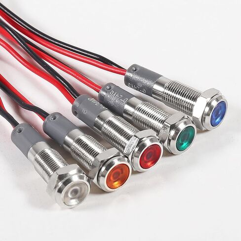 10PC 6mm AC/DC 12-24V Warning LED Metal Indicator Light Pilot Waterproof IP67 Signal Lamp with Wire 5 Colors in Saudi Arabia