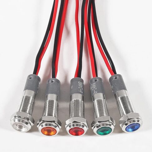 10PC 6mm AC/DC 12-24V Warning LED Metal Indicator Light Pilot Waterproof IP67 Signal Lamp with Wire 5 Colors in Saudi Arabia