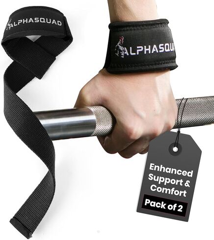 ALPHASQUAD Lifting Straps for Weightlifting – Heavy Duty Wrist Straps for Weightlifting with 7mm Thick Padded Cotton Wraps, 22.5" Long, 1.5" Wide – Deadlifts, Strength Training, Powerlifting, Men & Women in Saudi Arabia