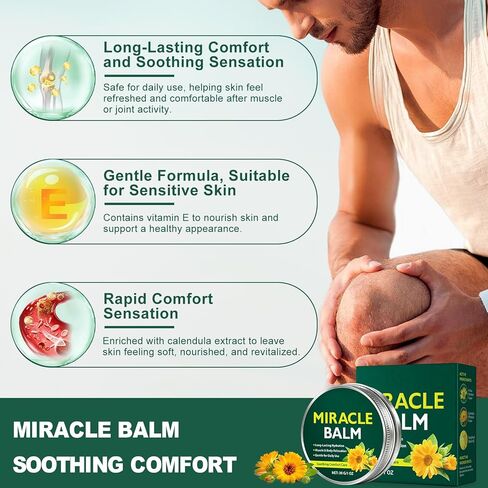 بلسم ميراكل ماكس العلاجي، كريم مهدئ للعناية بالمفاصل والساقين لتورم الساقين، يخفف من إزعاج العضلات في الظهر واليدين والقدمين والجسم، مركب من مكونات طبيعية، لطيف لجميع أنواع البشرة in Kuwait