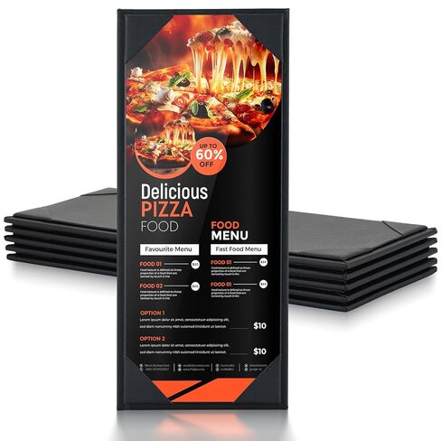 MYFULLY Restaurant Menu Holders 4.25" x 11", 6 Pack Black PU Leather Single Panel Menu Covers with Angled Corners for Restaurant, Bar, Coffee Shop, Wine List (1 View) in Kuwait