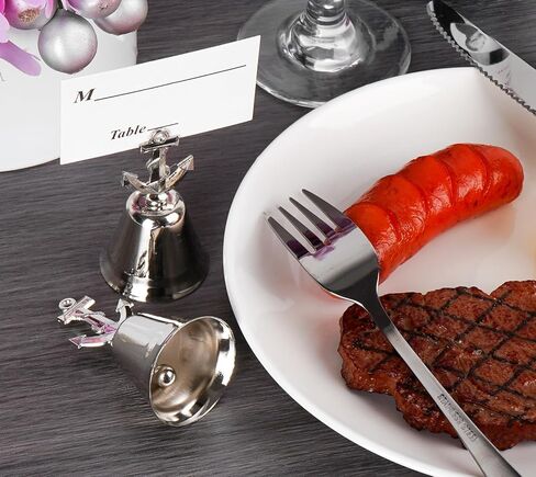 12 قطعة من حامل بطاقات المكان البحري - شكل جرس مرساة السفينة الفضية، حامل صور بطاقة اسم رقم الطاولة المعدنية لحفلات الزفاف على الشاطئ، والحفلات الساحلية، والأحداث ذات الطابع البحري in Kuwait