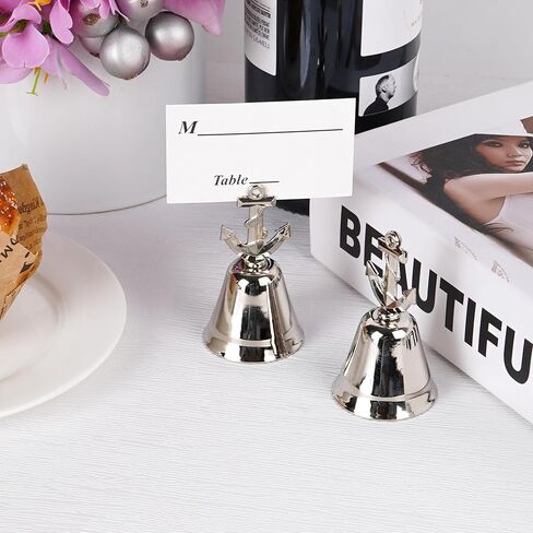 12 قطعة من حامل بطاقات المكان البحري - شكل جرس مرساة السفينة الفضية، حامل صور بطاقة اسم رقم الطاولة المعدنية لحفلات الزفاف على الشاطئ، والحفلات الساحلية، والأحداث ذات الطابع البحري in Kuwait