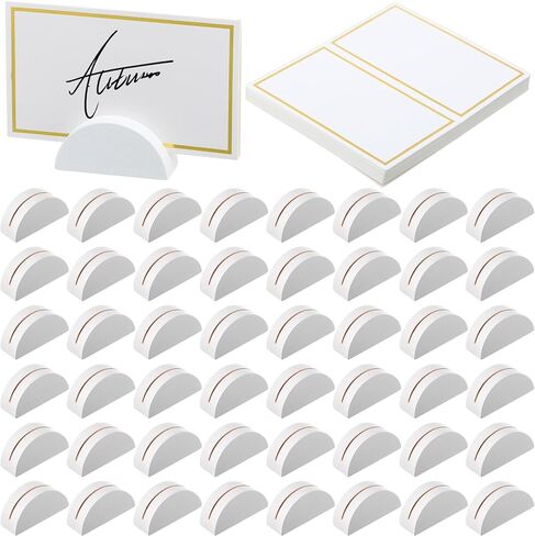 Maitys 48 Pcs Wooden Table Number Stands Wedding Table Name Holder Semicircular Design Place Card Holders with 48 Pcs Tented Cards for Retail Shop Wedding Party Events Decoration(Brown) in Saudi Arabia