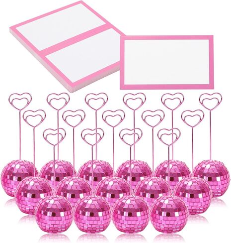 Whaline 60Pcs 2 Inch Disco Ball Table Number Holders Place Cards Set Pink Tented Cards Name Cards Stands with Heart Swirl Wire for Party Table Sign Display Supplies in Saudi Arabia