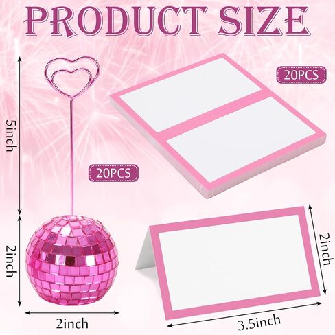 Whaline 60Pcs 2 Inch Disco Ball Table Number Holders Place Cards Set Pink Tented Cards Name Cards Stands with Heart Swirl Wire for Party Table Sign Display Supplies in Saudi Arabia