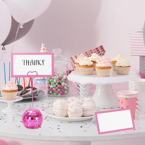 Whaline 60Pcs 2 Inch Disco Ball Table Number Holders Place Cards Set Pink Tented Cards Name Cards Stands with Heart Swirl Wire for Party Table Sign Display Supplies in Saudi Arabia