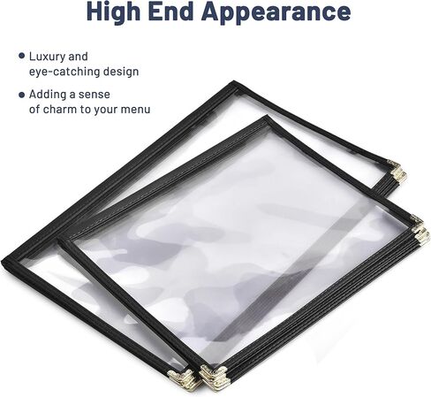 30 حزمة من غلاف قائمة WeChef 4 صفحات 8 عرض مزدوج الغرز يناسب ورق شفاف مقاس 8.5 بوصة × 14 بوصة مقهى بار مطعم أسود in Kuwait