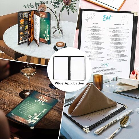30 حزمة من غلاف قائمة WeChef 4 صفحات 8 عرض مزدوج الغرز يناسب ورق شفاف مقاس 8.5 بوصة × 14 بوصة مقهى بار مطعم أسود in Kuwait