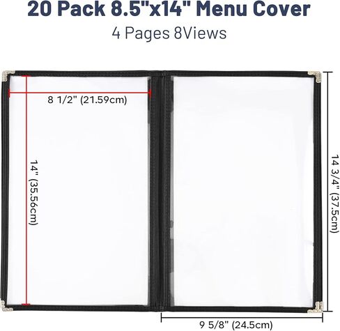 30 حزمة من غلاف قائمة WeChef 4 صفحات 8 عرض مزدوج الغرز يناسب ورق شفاف مقاس 8.5 بوصة × 14 بوصة مقهى بار مطعم أسود in Kuwait