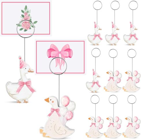 Honoson 12 Pcs Wooden Silly Goose Place Card Holders Double Sided Cute Silly Goose Pattern Table Number Holder Photo Menu Memo Clips Decor for Theme Birthday Party Baby Shower Party in Saudi Arabia