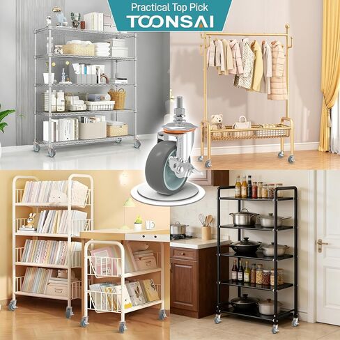 عجلات العجلات 3 بوصة، مجموعة من 4، جذع ملولب (3/8 بوصة - 16 UNC × 1.5 بوصة)، عجلة مسمار شفافة شديدة التحمل 660 رطل لأرفف الأسلاك المعدنية، الرف، الرف، الرف، للعجلات المطاطية عالية المرونة in Saudi Arabia