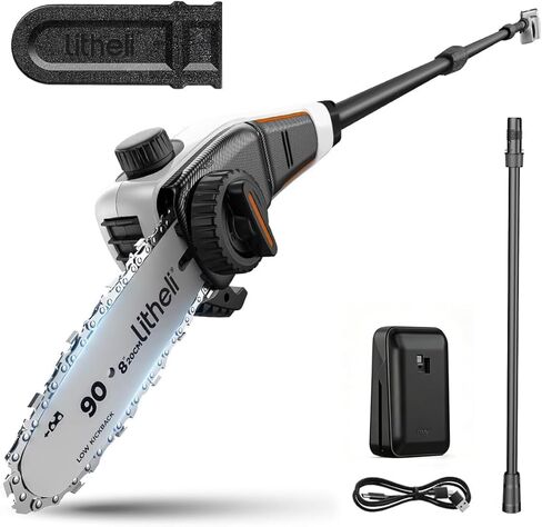 Litheli 20V Pole Saw Battery Powered for Tree Trimming, 8'' Electric Cordless Pole Chain Saw with 2.5Ah Battery for Tree Trimming 28ft/s Cutting Speed for Branch Cutting, Trimming, Pruning in Saudi Arabia