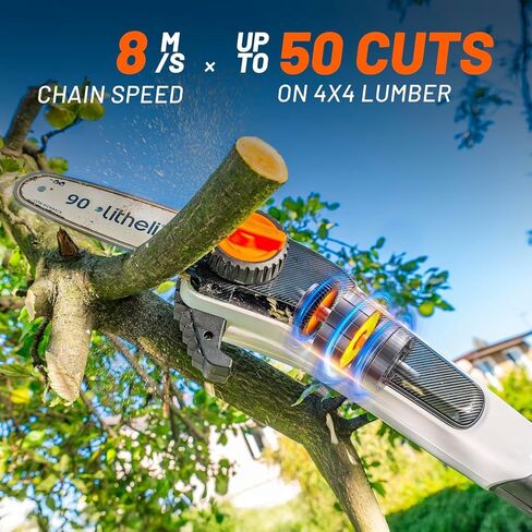 Litheli 20V Pole Saw Battery Powered for Tree Trimming, 8'' Electric Cordless Pole Chain Saw with 2.5Ah Battery for Tree Trimming 28ft/s Cutting Speed for Branch Cutting, Trimming, Pruning in Saudi Arabia