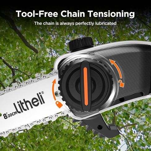 Litheli 20V Pole Saw Battery Powered for Tree Trimming, 8'' Electric Cordless Pole Chain Saw with 2.5Ah Battery for Tree Trimming 28ft/s Cutting Speed for Branch Cutting, Trimming, Pruning in Saudi Arabia