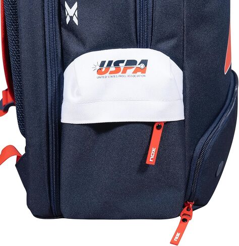 NOX USPA Exclusive Padel Backpack | Blue-Red Design with American Flag Tribute | Padded Racket & Laptop Compartment | Ventilated Shoe Pocket & Ergonomic Straps | The Ideal Team Padel Backpack in Kuwait