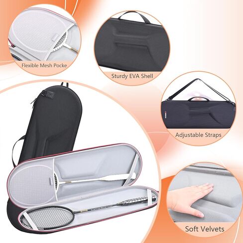 RLSOCO Portable Badminton Racket Case, Single Shoulder Racket Bag for 2 Yonex/Kawasaki/Champion/Senston Racquet and balls | Compact Design with YKK Zipper & Scratch Protection (Case Only) in Saudi Arabia