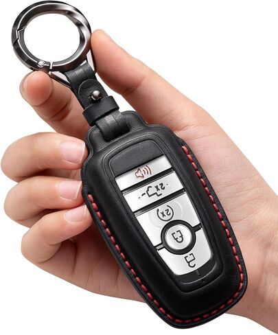 for Ford Key Fob Cover Leather Key Case Holder Keychain Compatible with Bronco F150 Explorer Mustang Escape Mach E F250 Truck King Ranch Expedition Accessories -Black in Saudi Arabia