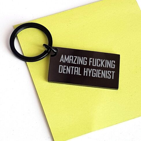 Funny Dental Hygienist Keychain Gifts for Birthday Celebration - 'Amazing F-king Dental Hygienist' Engraved Stainless Steel Keychain for Men, Women, and Friends in Saudi Arabia
