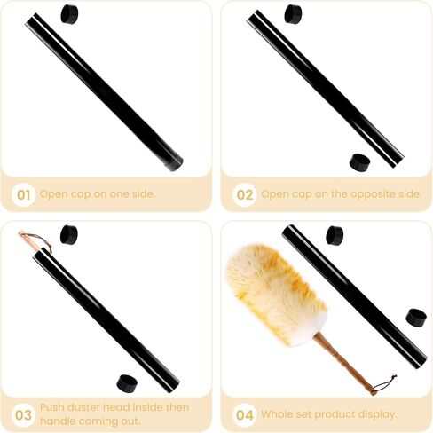 Lambswool Duster with Solid Wooden Handle,Leather Hang Strap,18.9 inch Long,Natural Feather Duster for Cleaning Ceiling Fans,Window Blinds,Computer Screens,Bookshelves etc in Kuwait