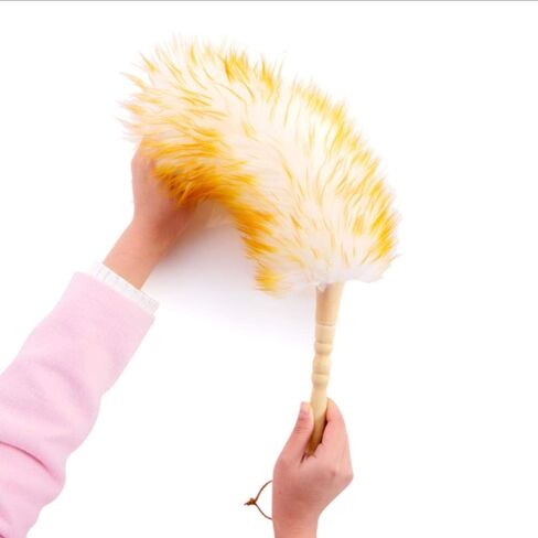Lambswool Duster with Solid Wooden Handle,Leather Hang Strap,18.9 inch Long,Natural Feather Duster for Cleaning Ceiling Fans,Window Blinds,Computer Screens,Bookshelves etc in Kuwait