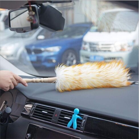 Lambswool Duster with Solid Wooden Handle,Leather Hang Strap,18.9 inch Long,Natural Feather Duster for Cleaning Ceiling Fans,Window Blinds,Computer Screens,Bookshelves etc in Kuwait