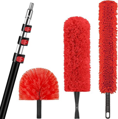 20 Foot High Reach Dusting Kit with 5-12 Foot Extension Pole // High Ceiling Duster with Telescopic Pole // Cobweb Microfiber Duster // Outdoor & Indoor Extendable Duster Cleaning Kit in Kuwait