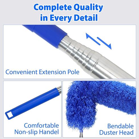 Duster with 80" Extension Pole for Cleaning, Bendable Duster Microfiber Head,Washable Cleaning Duster for Cobweb Cleaning,High Ceilings,Fan,Home,Furniture,Car in Kuwait
