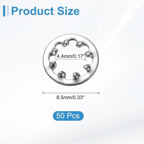 50 قطعة من Uxcell 8# غسالة قفل أسنان داخلية، 304 من الفولاذ المقاوم للصدأ متعدد الأسنان، قفل قفل نجمة، لون فضي in Saudi Arabia