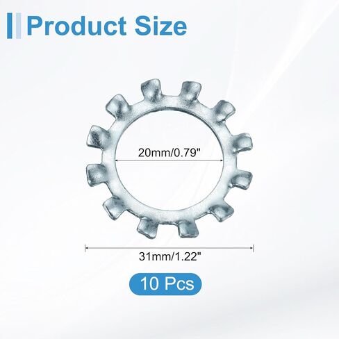 uxcell 10Pcs 3/4 External Tooth Lock Washer, Zinc-Plated Carbon Steel Multi-Tooth Star Washer Locking Fastener, Silver Tone in Saudi Arabia