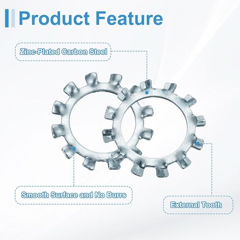 uxcell 10Pcs 3/4 External Tooth Lock Washer, Zinc-Plated Carbon Steel Multi-Tooth Star Washer Locking Fastener, Silver Tone in Saudi Arabia