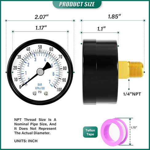 0-100psi Well Pump Pressure Gauge 1/4" NPT 2" Face Dial Size Back Mount, Multifunctional Practical Dry Pressure Gauge, for Water, Oil and Air Compressor in Kuwait