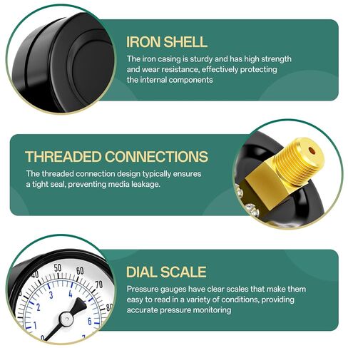 0-100psi Well Pump Pressure Gauge 1/4" NPT 2" Face Dial Size Back Mount, Multifunctional Practical Dry Pressure Gauge, for Water, Oil and Air Compressor in Kuwait