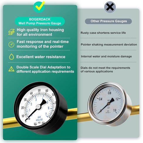 0-100psi Well Pump Pressure Gauge 1/4" NPT 2" Face Dial Size Back Mount, Multifunctional Practical Dry Pressure Gauge, for Water, Oil and Air Compressor in Kuwait