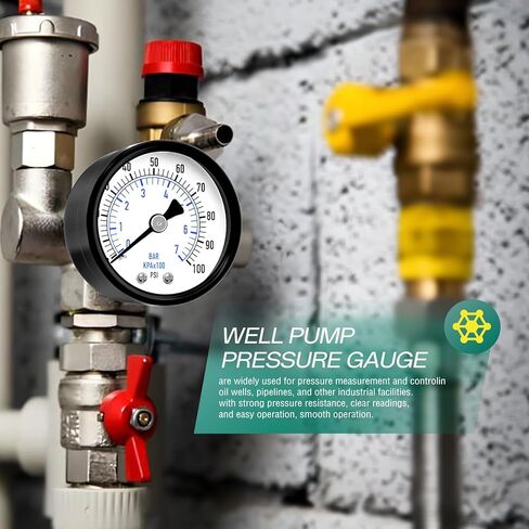 0-100psi Well Pump Pressure Gauge 1/4" NPT 2" Face Dial Size Back Mount, Multifunctional Practical Dry Pressure Gauge, for Water, Oil and Air Compressor in Kuwait