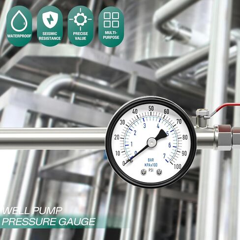 0-100psi Well Pump Pressure Gauge 1/4" NPT 2" Face Dial Size Back Mount, Multifunctional Practical Dry Pressure Gauge, for Water, Oil and Air Compressor in Kuwait