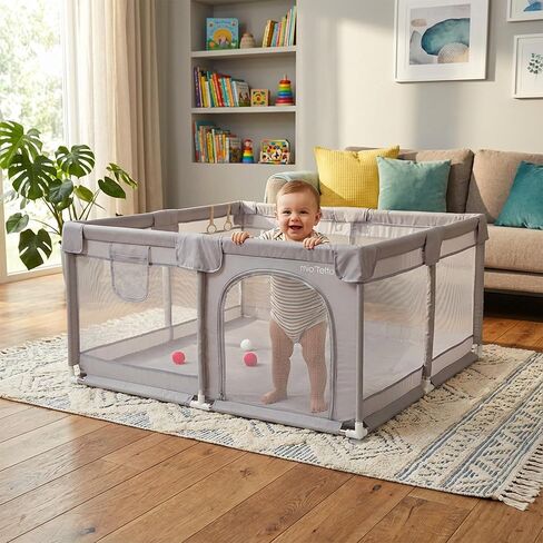 Miotetto Baby Playpen 50x50 - قلم مسرحية محمولة ، روضة للأطفال والأطفال الصغار مع البوابة والشبكة التنفسية - فناء الأطفال الداخليين والخارجيين مع الكرات والشماعات - Play Play آمنة ومتين. in Kuwait