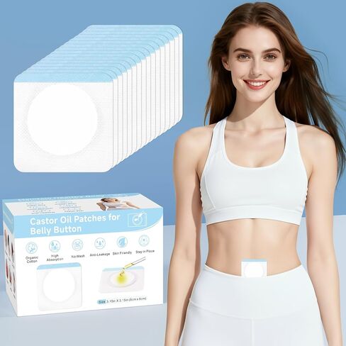 Castor Oil Pack Patches for Belly Button – 60 Disposable Organic Cotton Self-Adhesive Pads, Leak-Proof & Breathable, No-Wash Castor Oil Wraps for Navel, Abdomen & Targeted Skin Care in Kuwait