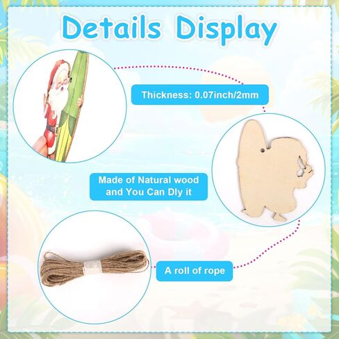 CCINEE 36pcs Tropical Christmas Wooden Hanging Ornaments, Summer Xmas Tree Decorations for Beach Christmas in July Hawaii Party Wooden Ornaments in Kuwait