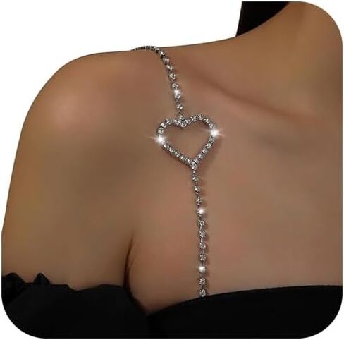 1Pair Rhinestone Heart Bra Straps,Rhinestones Bra Shoulder Chain,Crystal Heart Lingerie Straps Jewelry,Wedding Bridal Rhinestone Underwear Chain for Women Dress in Saudi Arabia