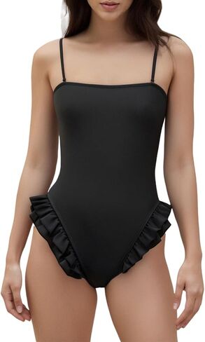 Sunloudy One Piece Ruffles Swimsuit Women Cut Out Back Monokini Bathing Suit Spaghetti Strap Square Neck Tummy Control Bikini in Kuwait