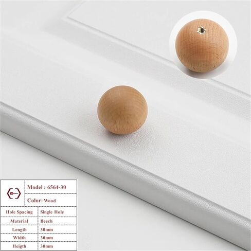 Round Walnut Wood Kitchen Cabinet Door Handle Decor Ball Furniture Hardware Pulls 1Pcs(Beech 30mm) in Saudi Arabia